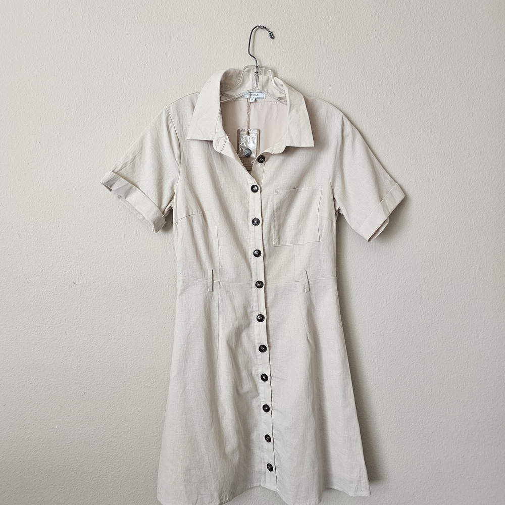 RIHOAS Cream Button-Front Mini Dress